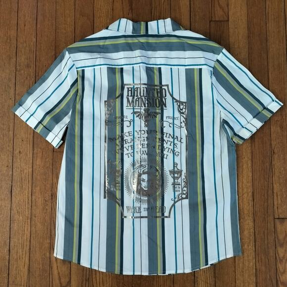 NEW Disney Size S Small Haunted Mansion Striped Button Shirt - Picture 3 of 5